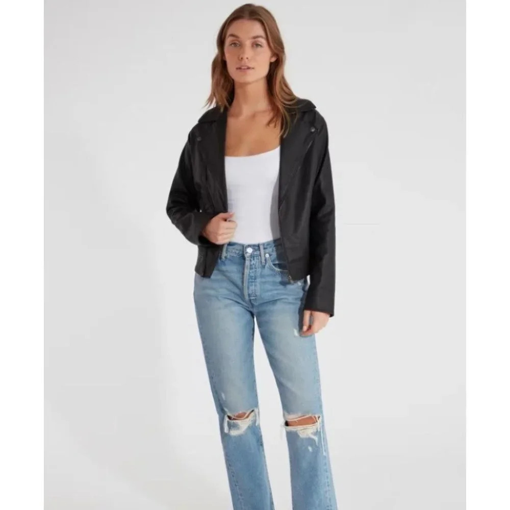 Finders Keepers NWT Bianca Vegan Leather Moto Jacket Long Sleeve‎ Relaxed Fit 8